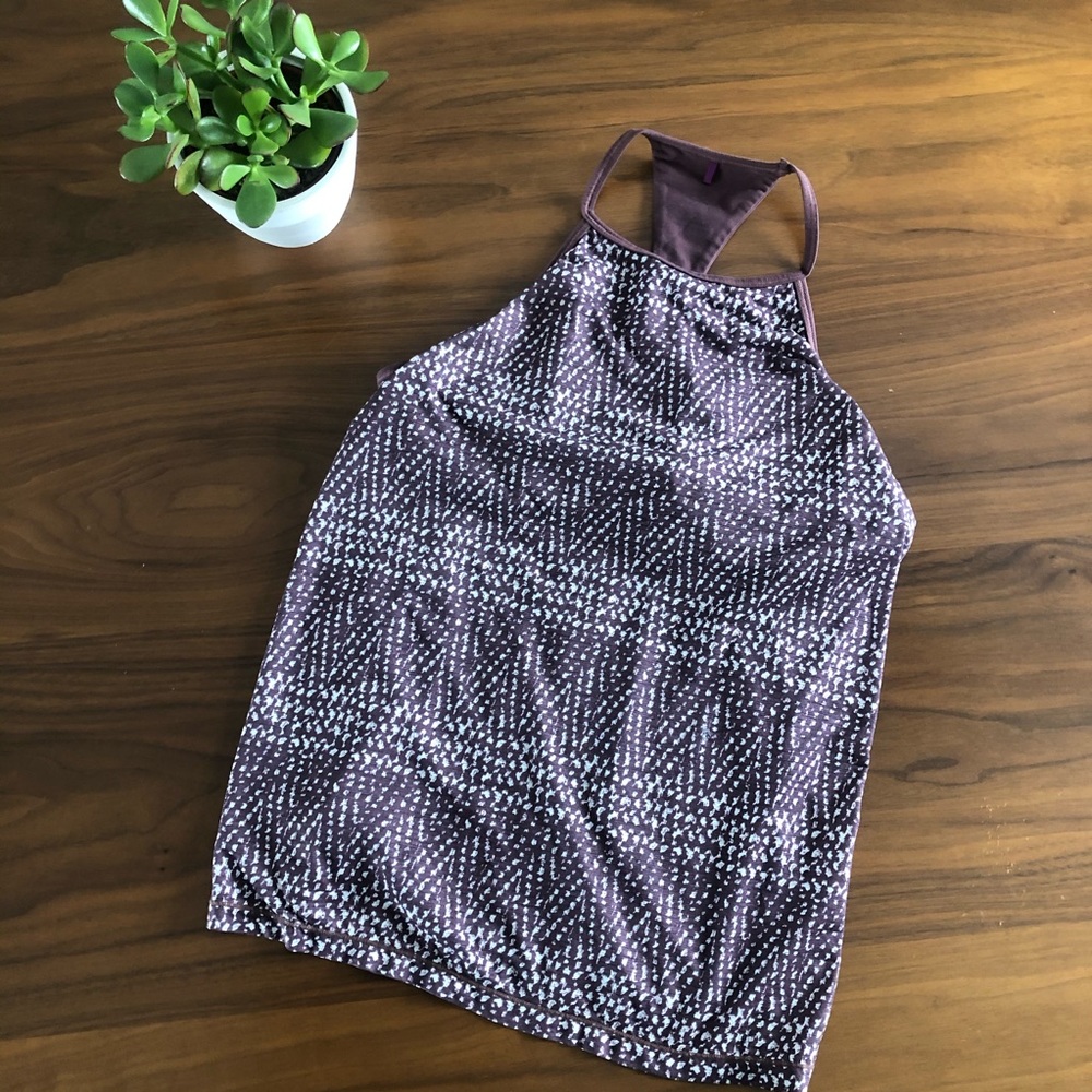 Prana Purple & White Print High Neck Athletic Tank